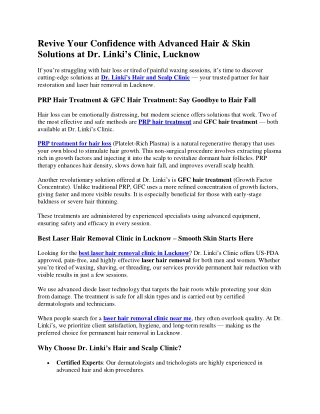 Revive Your Confidence with Advanced Hair & Skin Solutions at Dr. Linki’s Clinic