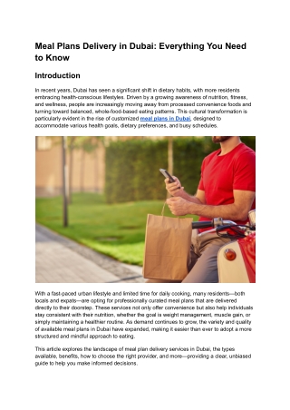Meal Plans Delivery in Dubai: Everything You Need to Know