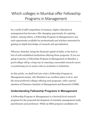 Which colleges in Mumbai offer Fellowship Programs in Management