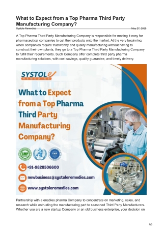 What to Expect from a Top Pharma Third Party Manufacturing Company?