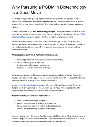 Why Pursuing a PGDM in Biotechnology Is a Good Move