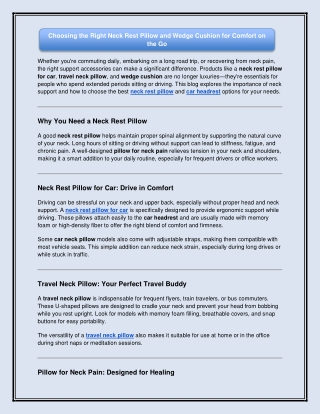 Choosing the Right Neck Rest Pillow and Wedge Cushion for Comfort on the Go