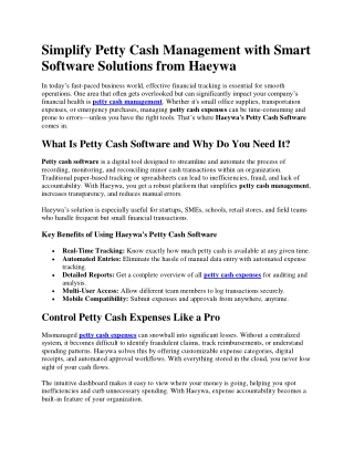 Simplify Petty Cash Management with Smart Software Solutions from Haeywa