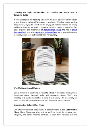 Choosing the Right Dehumidifier for Laundry and Home Use A Complete Guide