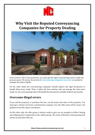 Why Visit the Reputed Conveyancing Companies for Property Dealing