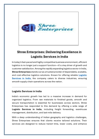 Shree Enterprises Delivering Excellence in Logistic Services in India