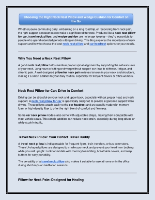 Choosing the Right Neck Rest Pillow and Wedge Cushion for Comfort on the Go