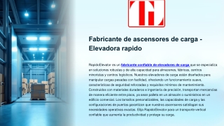 Fabricante de ascensores de carga - Elevadora rapido