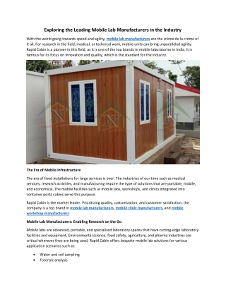 Exploring the Leading Mobile Lab Manufacturers in the Industry