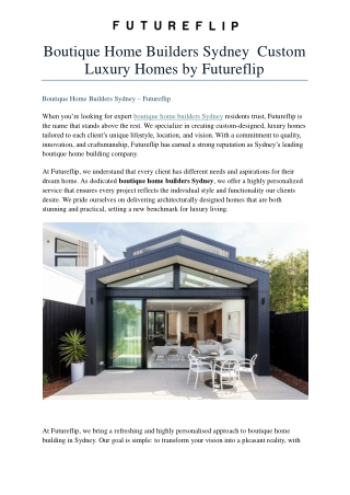 Boutique Home Builders Sydney  Custom Luxury Homes by Futureflip