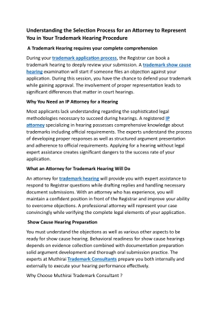 Understanding the Selection Process for an Attorney to Represent You in Your Trademark Hearing Procedure