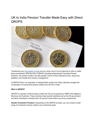 UK to India Pension Transfer Made Easy with Direct QROPS
