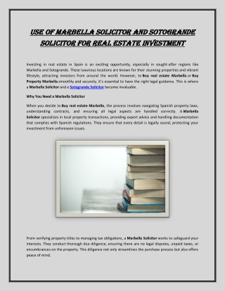 Use of Marbella Solicitor and Sotogrande Solicitor for Real Estate Investment