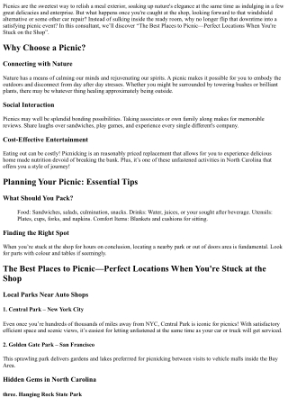 The Best Places to Picnic—Perfect Locations When You're Stuck at the Shop