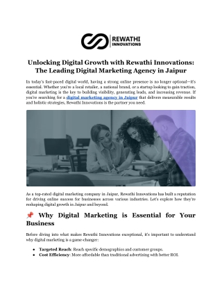 Unlocking Digital Growth with Rewathi Innovations_ The Leading Digital Marketing Agency in Jaipur