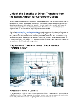 Unlock the Benefits of Direct Transfers from the Italian Airport for Corporate Guests