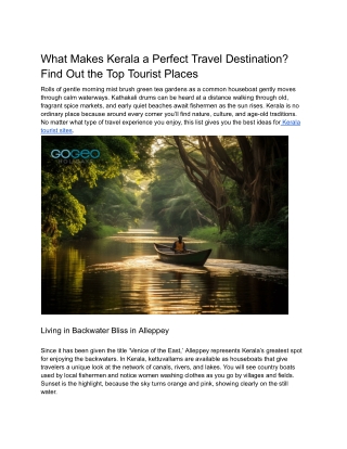 What Makes Kerala a Perfect Travel Destination? Find Out the Top Tourist Places