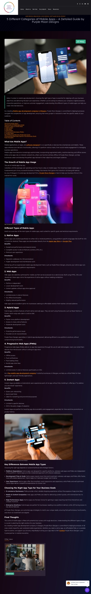 5 Main Types of Mobile Apps  App Development Company Glasgow