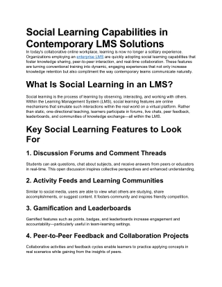 Social Learning Capabilities in Contemporary LMS Solutions