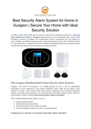 Best Security Alarm System for Home in Gurgaon