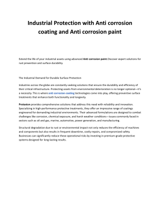 Industrial Protection with Anti corrosion coating and Anti corrosion paint