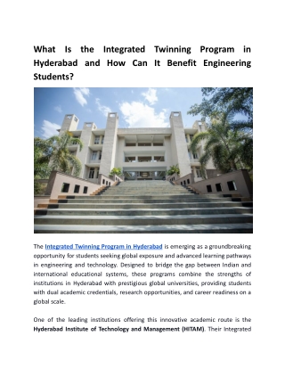 What Is the Integrated Twinning Program in Hyderabad