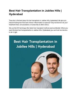 Best Hair Transplantation in Jubilee Hills _ Hyderabad