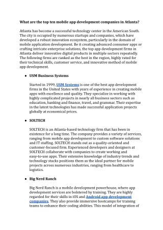 What are the top ten mobile app development companies in Atlanta