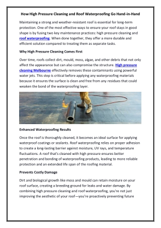 How High Pressure Cleaning and Roof Waterproofing Go Hand-in-Hand
