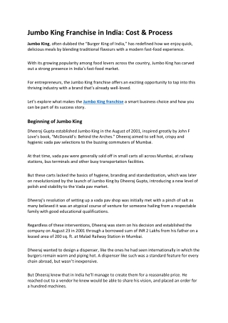 Jumbo King Franchise in India: Cost & Process