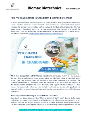 PCD Pharma Franchise in Chandigarh