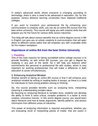Enhance Your Creativity Skills with the best online BA degree courses in English