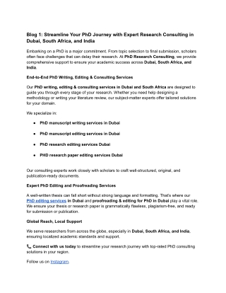 Streamline Your PhD Journey with Expert Research Consulting in Dubai, South Africa, and India