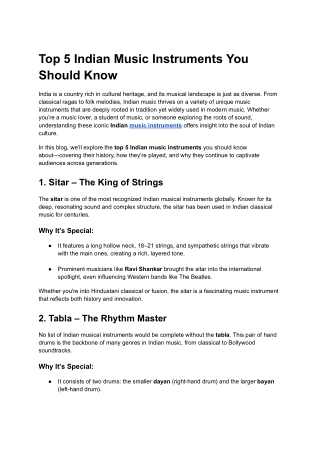 Top 5 Indian Music Instruments You Should Know