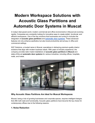 Modern Workspace Solutions with Acoustic Glass Partitions and Automatic Door Systems in Muscat