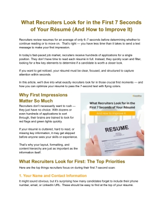 What Recruiters Look for in the First 7 Seconds of Your Résumé (And How to Improve It)