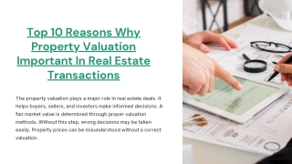 Top 10 Reasons Why Property Valuation Important In Real Estate Transactions
