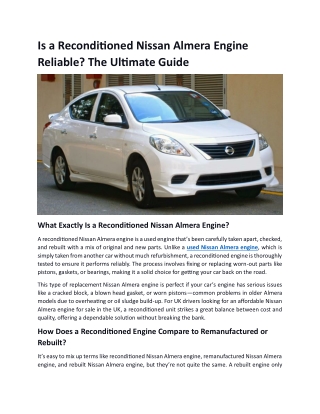 Is a Reconditioned Nissan Almera Engine Reliable The Ultimate Guide