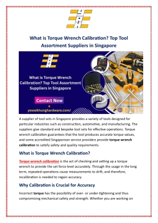 What is Torque Wrench Calibration? Top Tool Assortment Suppliers in Singapore