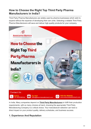 How to Choose the Right Top Third Party Pharma Manufacturers in India?
