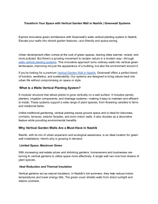 Transform Your Space with Vertical Garden Wall in Nashik | Greenwall Systems