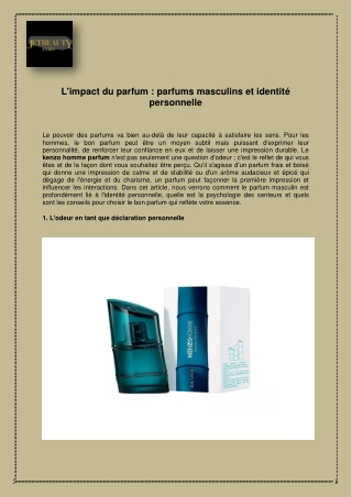 L impact du parfum  parfums masculins et identité personnelle