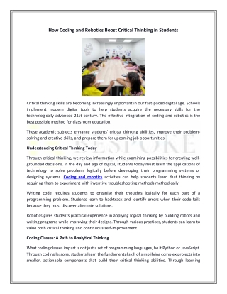 How Coding and Robotics Boost Critical Thinking in Students