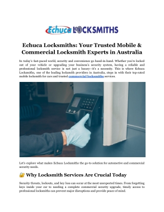 Echuca Locksmiths_ Your Trusted Mobile & Commercial Locksmith Experts in Australia