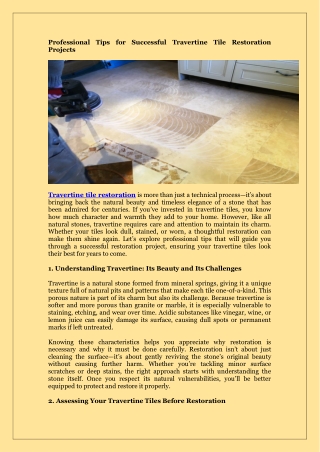 Professional Tips for Successful Travertine Tile Restoration Projects