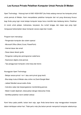 Les Kursus Private Pelatihan Komputer Untuk Pemula di Medan