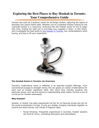 Exploring the Best Places to Buy Hookah in Toronto: Your Comprehensive Guide