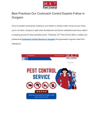 Best Practices Our Cockroach Control Experts Follow in Gurgaon
