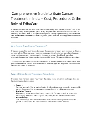 Comprehensive Guide to Brain Cancer Treatment in India
