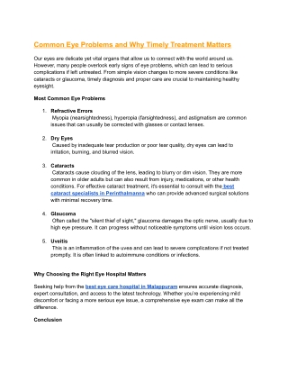 Common Eye Problems and Why Timely Treatment Matters